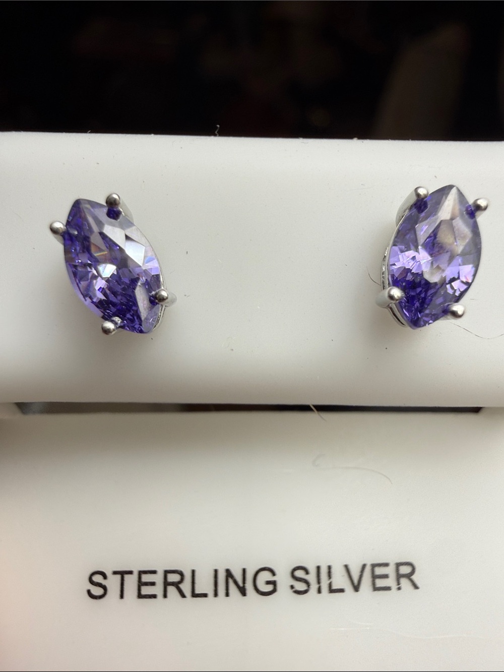 925 Sterling Silver Purple AMETHYST Marquise Stud Earrings EXQUISITE NEW